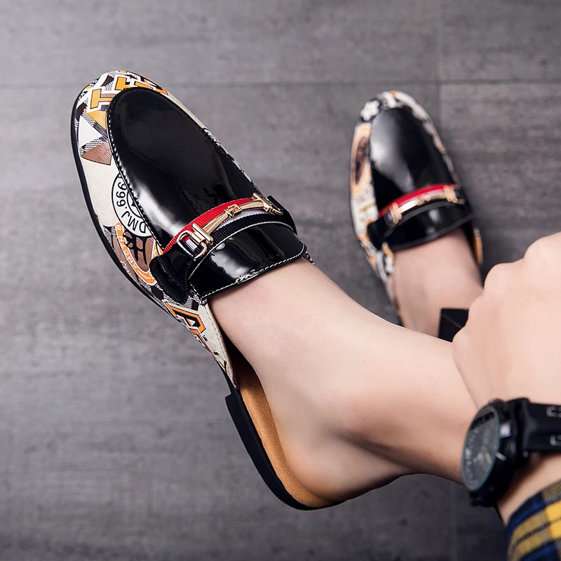 

Summer men's black white half shoes breathable half slippers men's outdoor buckle mule light antiskid casual shoes lazy shoes CI