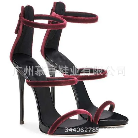 

Color matching wine red velvet sexy fashion runway high heels summer boots women