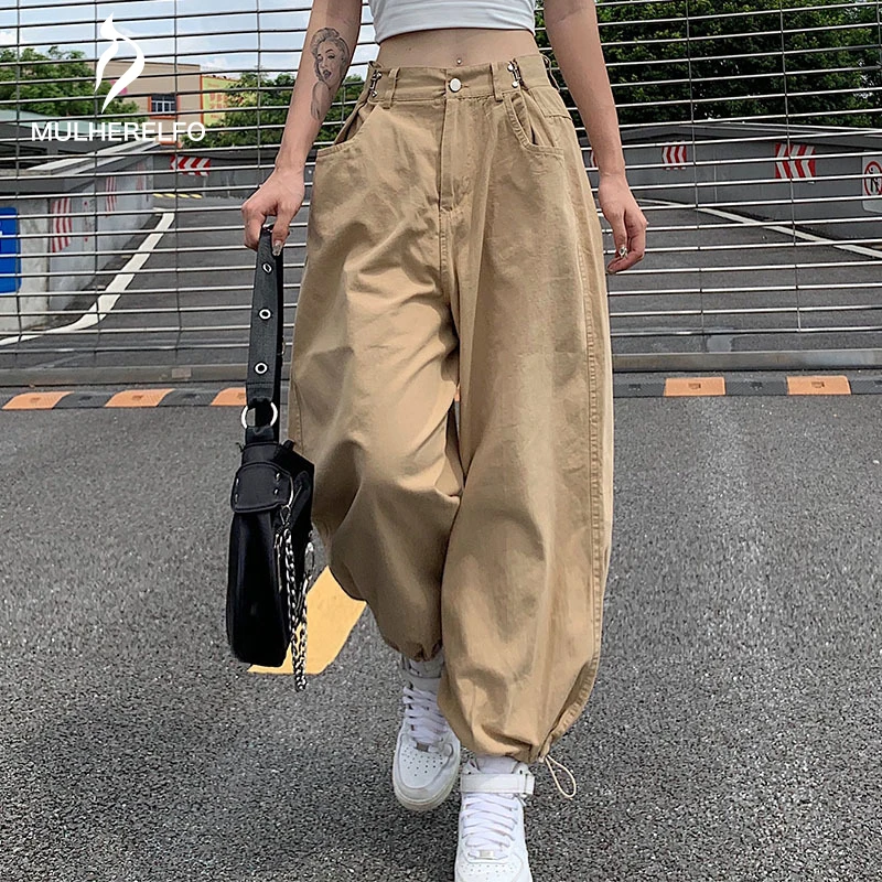 

Harajuku Baggy Women's Overalls Thin Pants Bandage Summer Overalls Women Sports Pants Khaki Pocket Trousers Jogger Streetwear