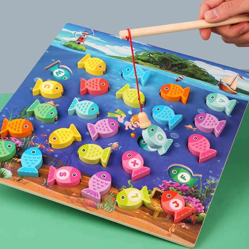 Дошкольные Деревянные игрушки Монтессори магнитная рыболовная игра Детский