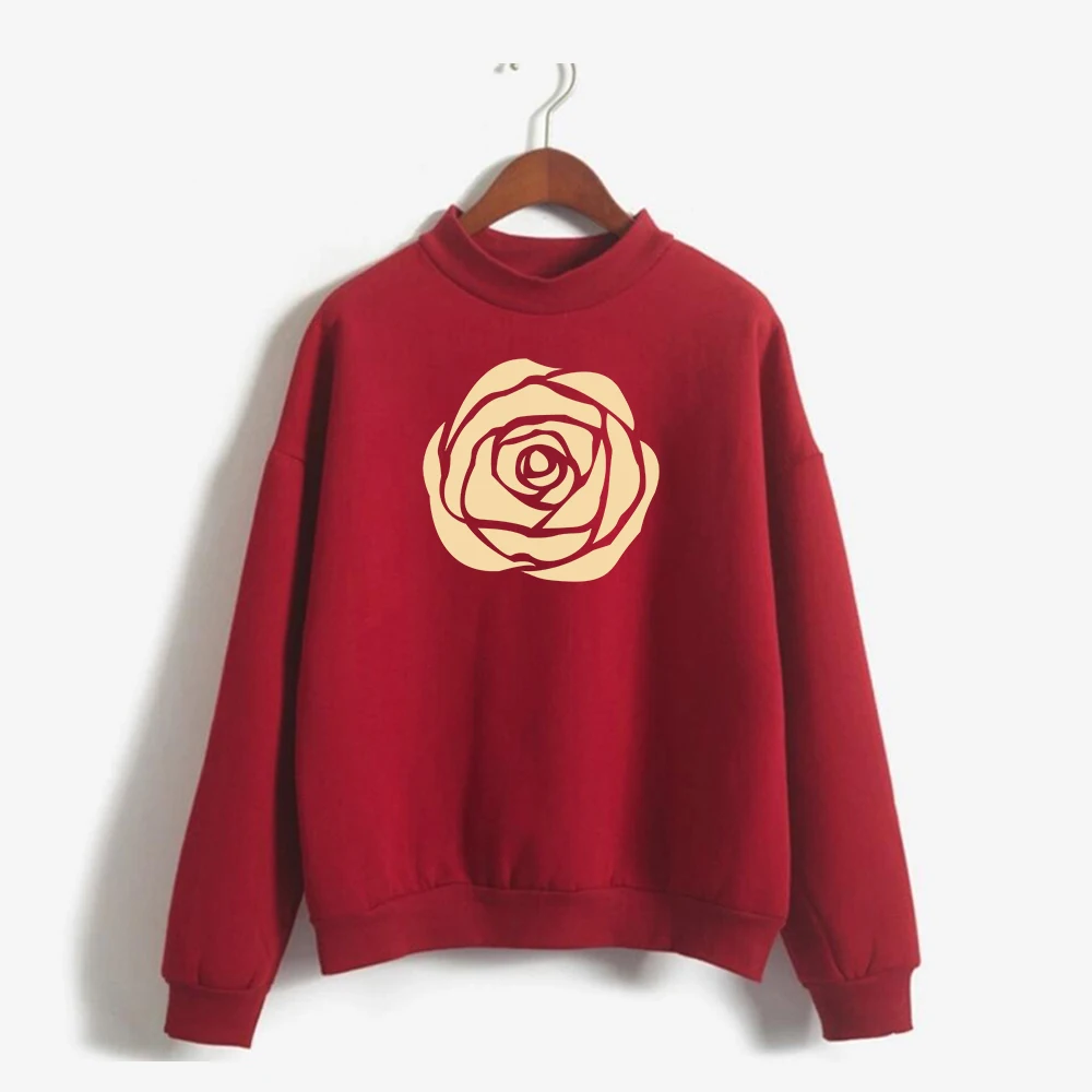 

Korean Women Hooded Hoody Plus Size Autumn Fleece Golden Rose Floral Print Oversized Sweatshirts Womens Plus Size Hoodies