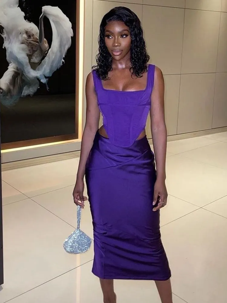 Новый атласный корсет JillPeri укороченный топ и платье миди с разрезом повседневные