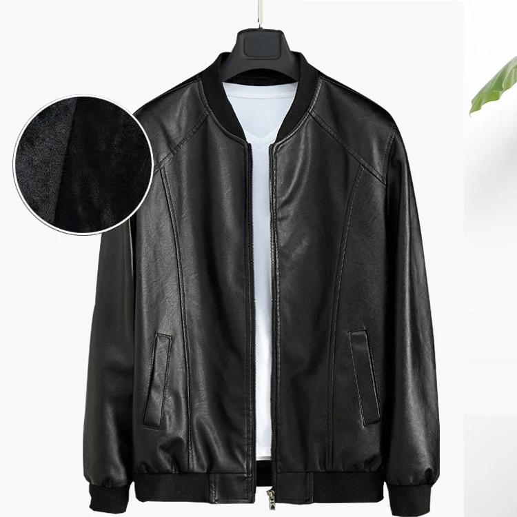 Коричневая ветровка из искусственной кожи мужская куртка с воротником стойкой