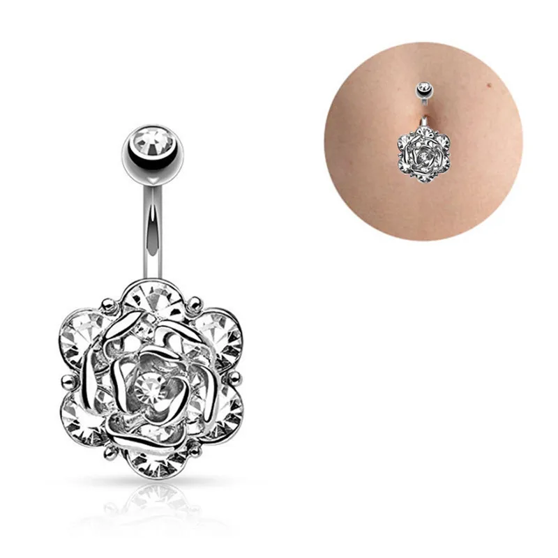 

1Pcs New 14G Sexy Dangle Belly Bars Belly Button Rings Fashion Surgical Steel Rhinestone Body Jewelry Navel Piercing Rings
