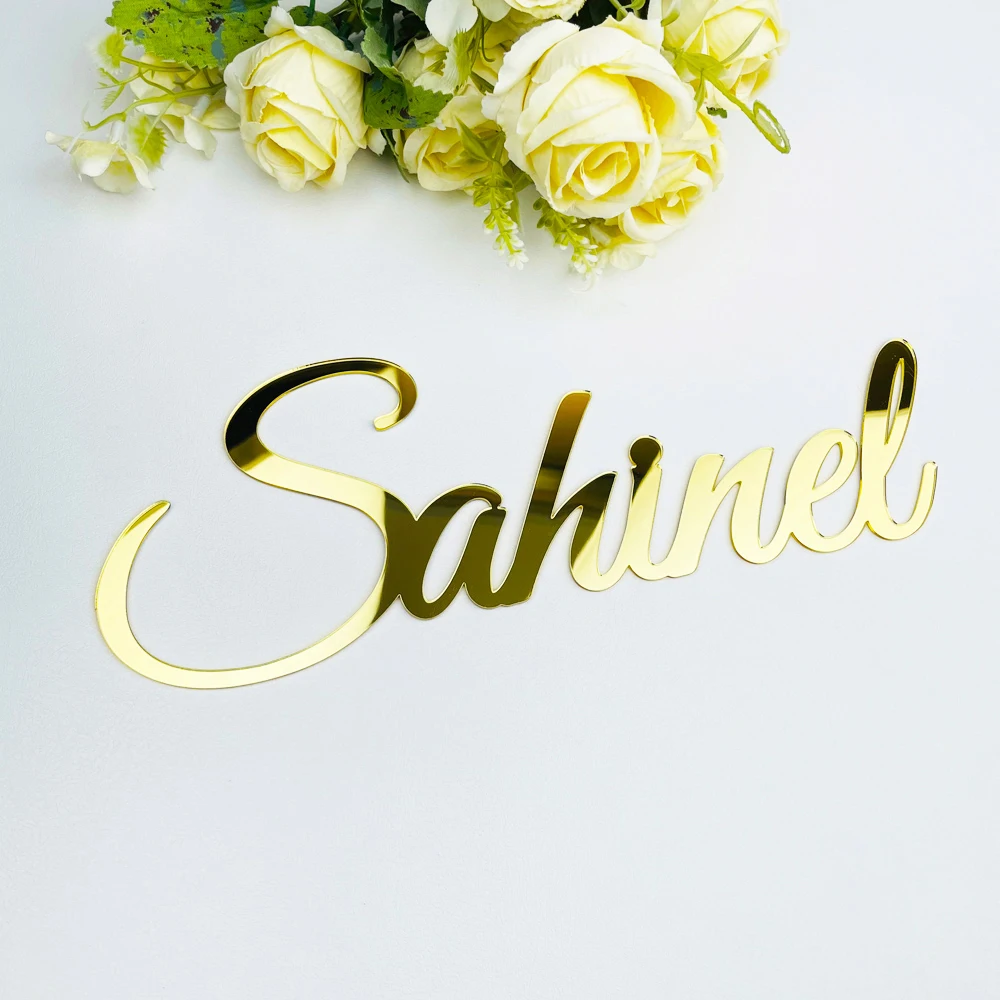 Specchio acrilico personalizzato oro nome del bambino segno personalizzato matrimonio in legno festa