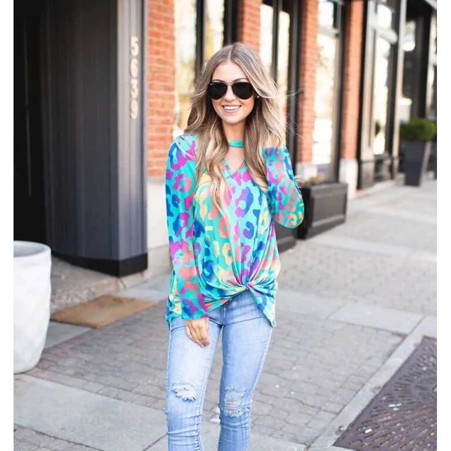 

DIOROBBEN fashion Leopard Women Blouses long sleeve O-Neck Hollow Out Blouse Elegant Office Female Shirt Casual plus size tops