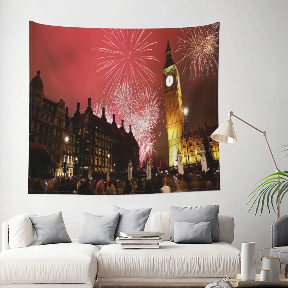 

London New Years Eve Big Ben Celebration Fireworks Tapestry Christmas Decoration Wall Room Home Decor Hanging Living room Kawaii