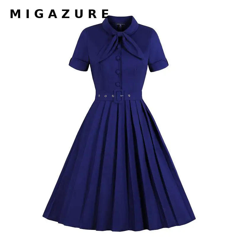

MIGAZURE Women Vintage Style Navy 50'S 60'S Sailor Collar Swing Pinup Retro Casual Housewife Christmas Party Ball Fashion Dress