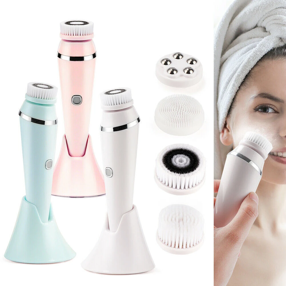 

4 in 1 Electric Facial Cleansing Brush Silicone Rotating Face Brush Deep Cleaning Skin Exfoliation Waterproof Facial Massager