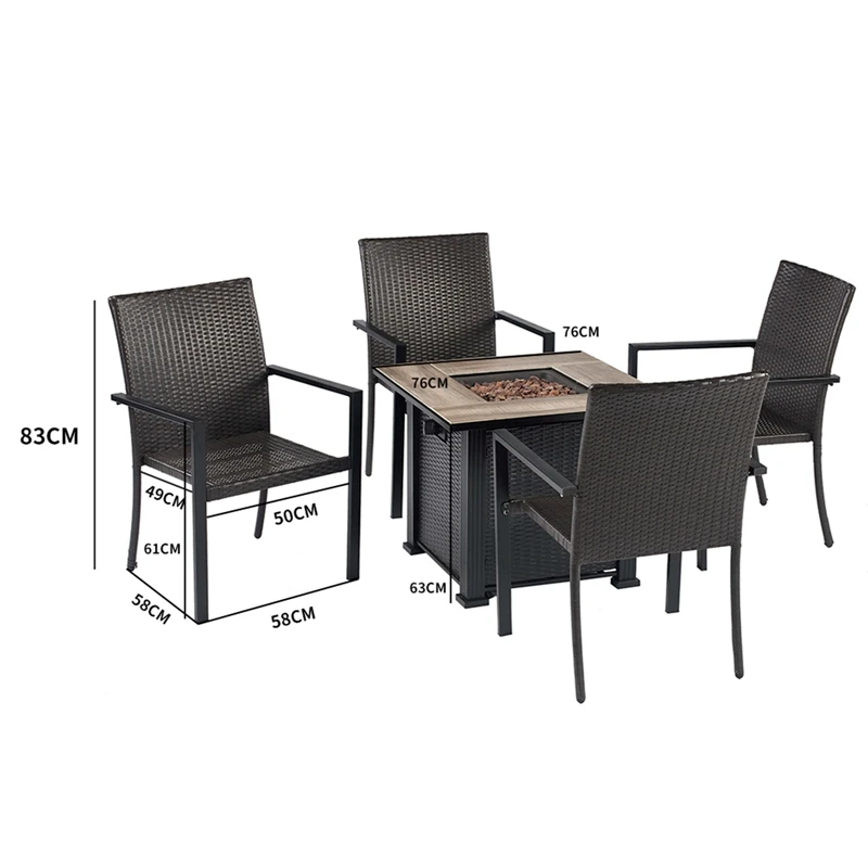 

Madrid Fire Pit Table 5 pcs Set Resin Wicker Weave Table Chairs Set For Home Dinner Enjoy the fire warm glow with family friends
