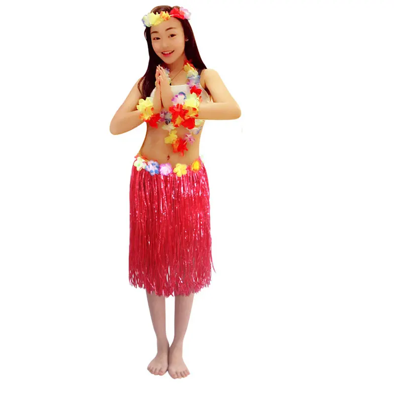 

Гавайская Двухслойная юбка Hula в виде травы с венком, ожерелье, головной убор, браслет, украшение для рождественской и новогодней вечеринки