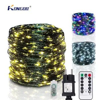 LED 스트링 조명, 페어리 그린 와이어, 야외 크리스마스 조명, 트리 화환, 새해 거리, 홈 파티, 웨딩 장식, 10-200m
