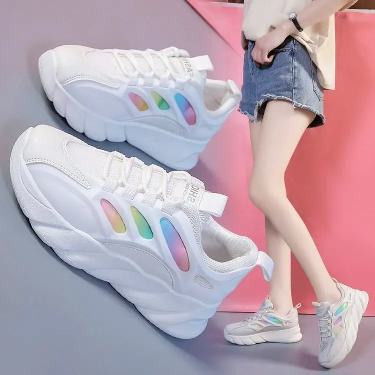 

Женские кроссовки на платформе, уличные удобные повседневные кроссовки с круглым носком, на вулканизированной подошве, для весны, 2021