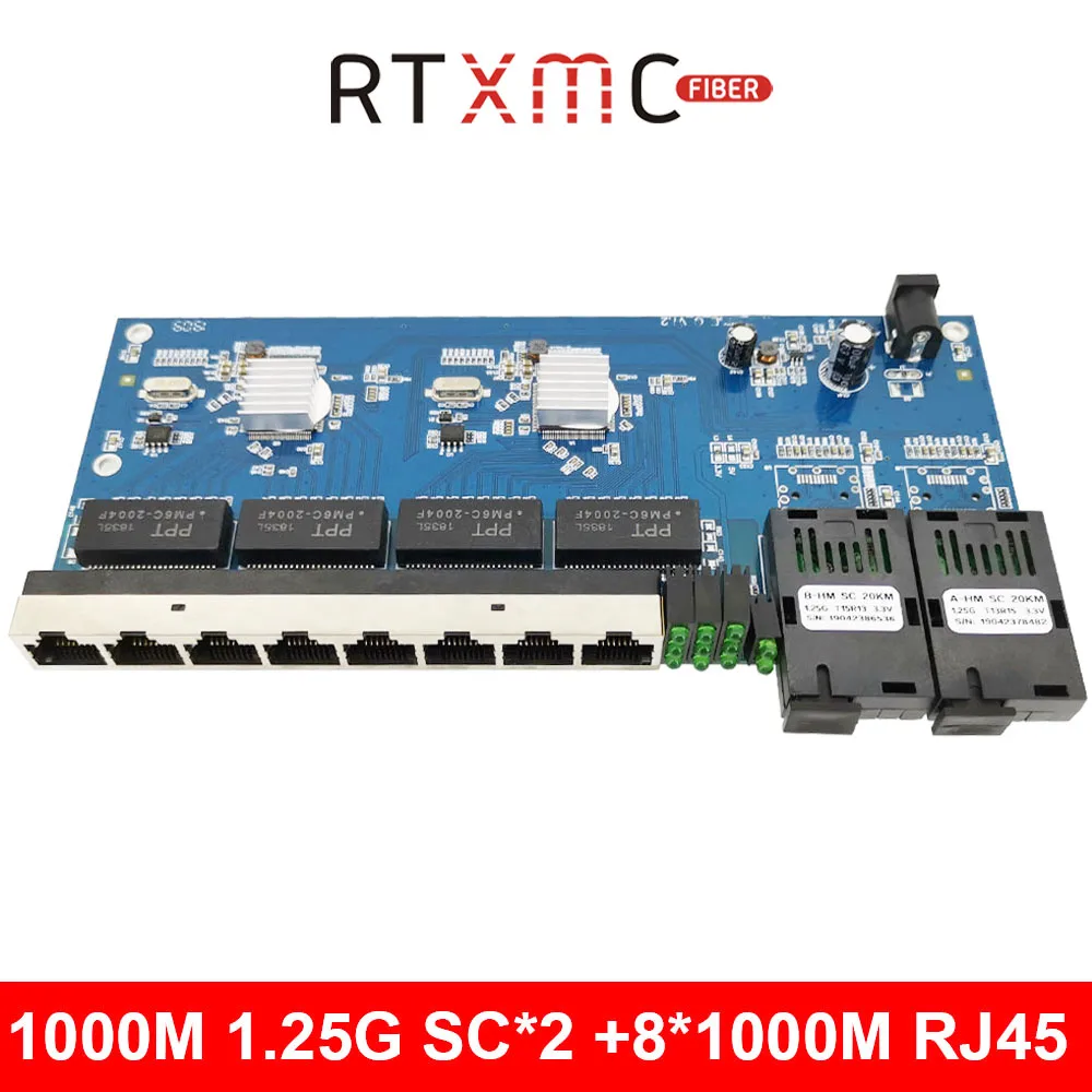 8 UTP RJ45 гигабитный Ethernet коммутатор с 2 портами 1 25G Волоконно-оптический коннектор SC