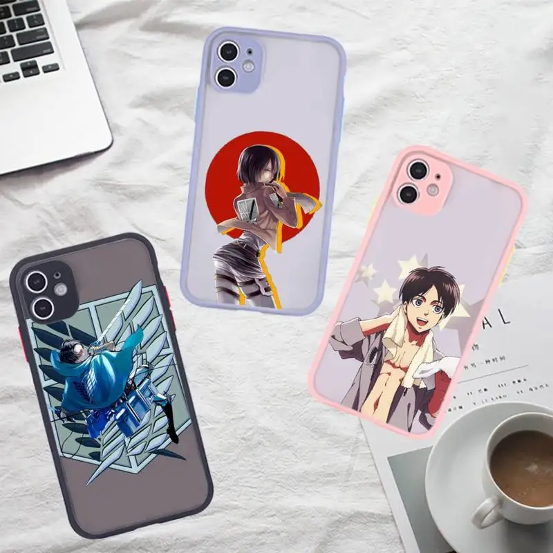 

Anime Attack on Titan Phone Case For iPhone 12 11 Mini Pro XR XS Max 7 8 Plus X Matte transparent Gray Back Cover