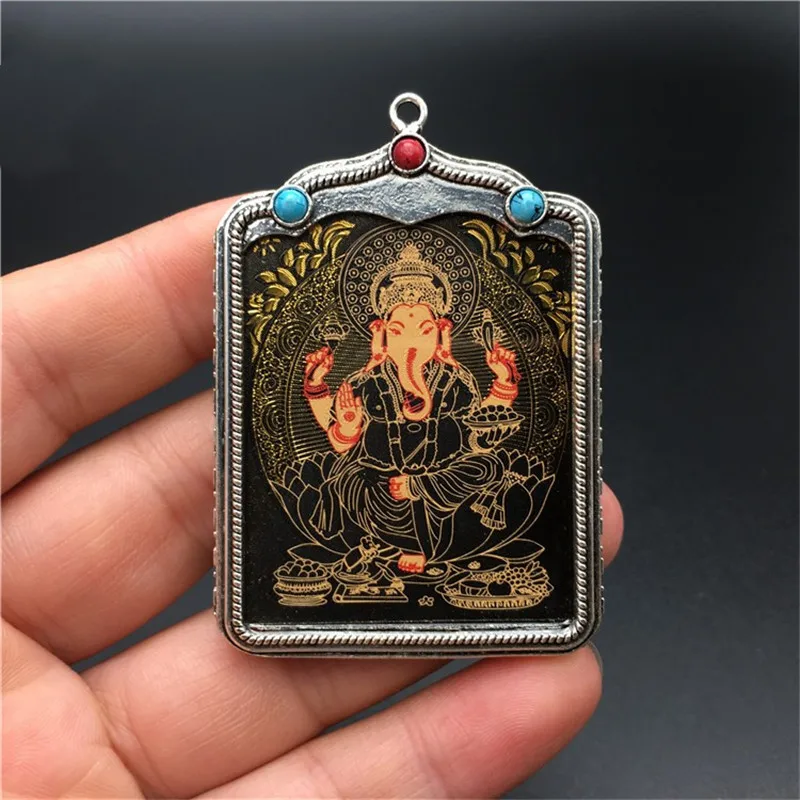 Древнее тибетское серебро инкрустированное черным золотом Thangka и фирменным
