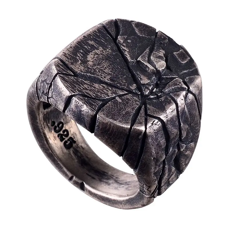 

Loredana Punk Restoring Ancient Ways Craze Crackle Modelling Male Celibate Noble Overbearing Irregular Line Pure Metal Ring