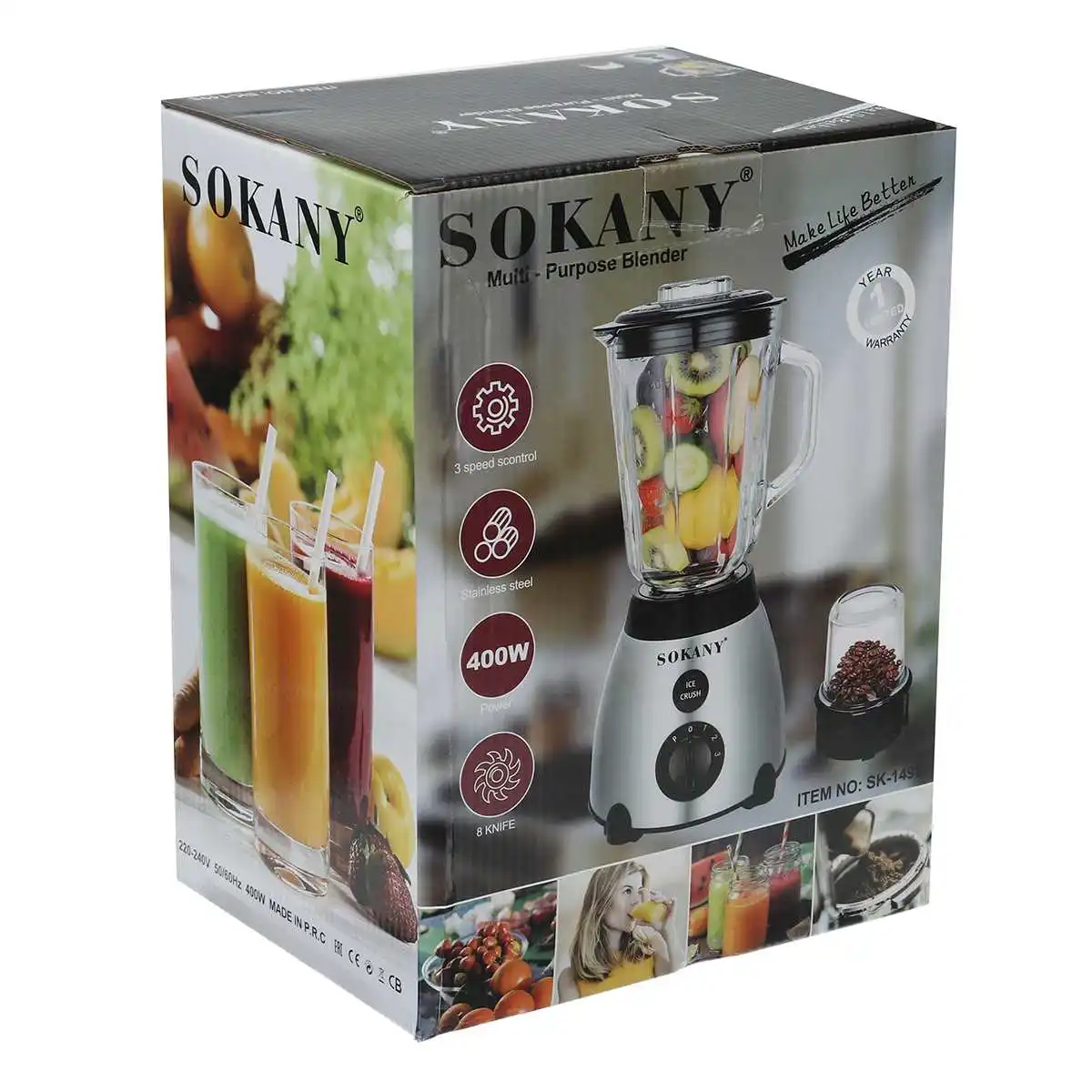

Sokany 1400W 2 in 1 Household Grinder Juicer Kitchen Food Mixer Baby Food Maker Stainless Steel Mixers Meat Grinder