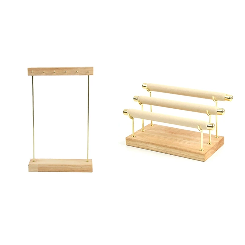 

2 Pcs Wooden Jewelry Display Stand Ring Holder Jewelry Tool, 33.5 X 5 X 20cm & 19 X 10 X 12cm