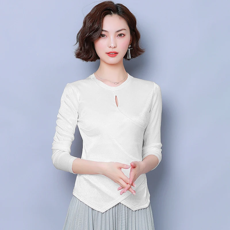 

Heyezui 2021 new style solid color o-neck T-shirt women long sleeve