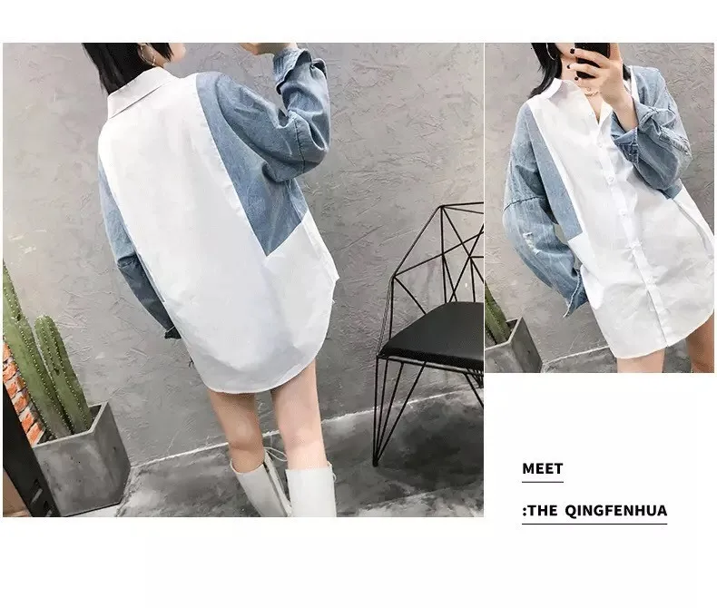 Женская блузка, SHENGPALAE, рубашка свободная, джинсовая рубашка женская "blusas femininas de verão ", джинсовая, с длинным рукавом, осень новая мода