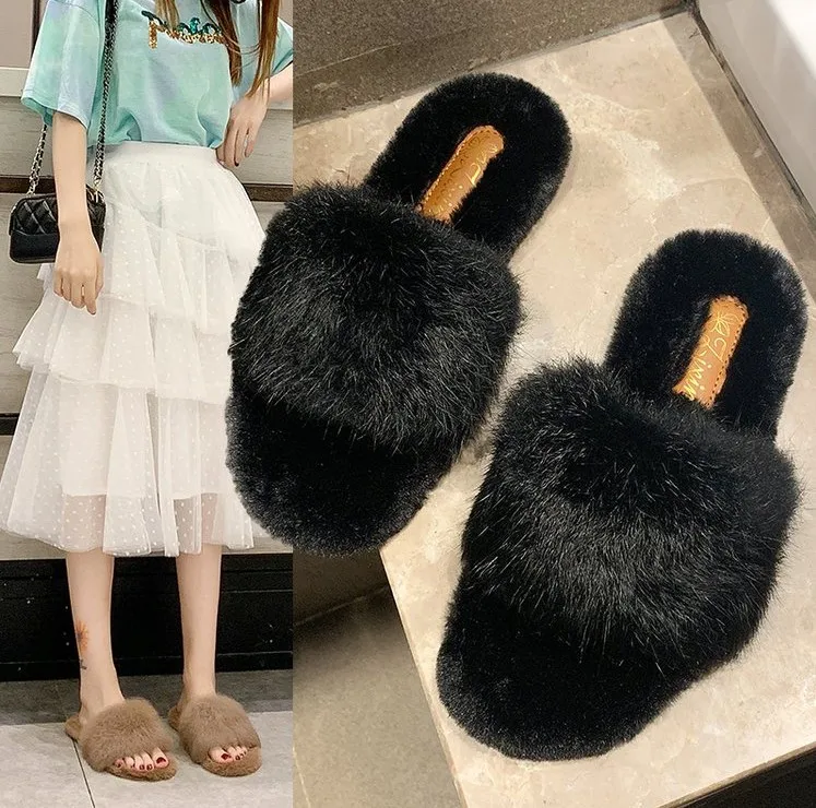 Natural Sheepskin Winter Warm Fur Slippers Women Home Shoes Indoor Slipper Luxury Wool Slippers Woman Casual Slippers