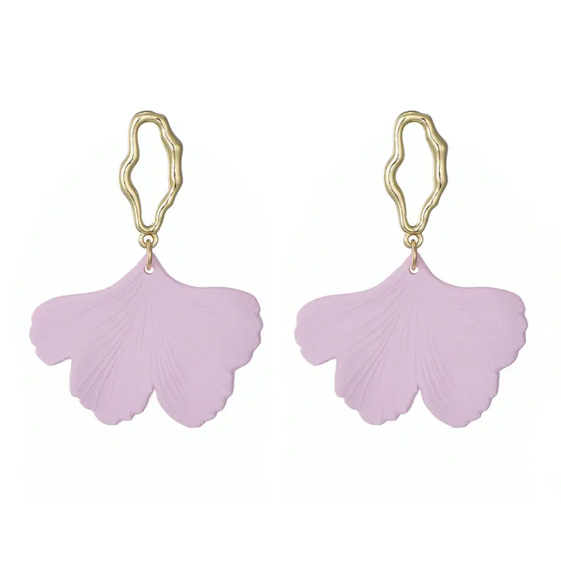 Light Pink Трендовые золотые Висячие серьги для женщин, винтажное массивное ювелирное изделие, геометрические серьги в виде цветка гинкго в виде листьев, богемные серьги-капли с краской - Окраска металла: Light Pink