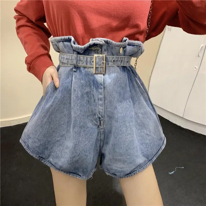 

Casual large size fat show thin hot pants fashion spring and summer new high waist flower bud lace up denim shorts
