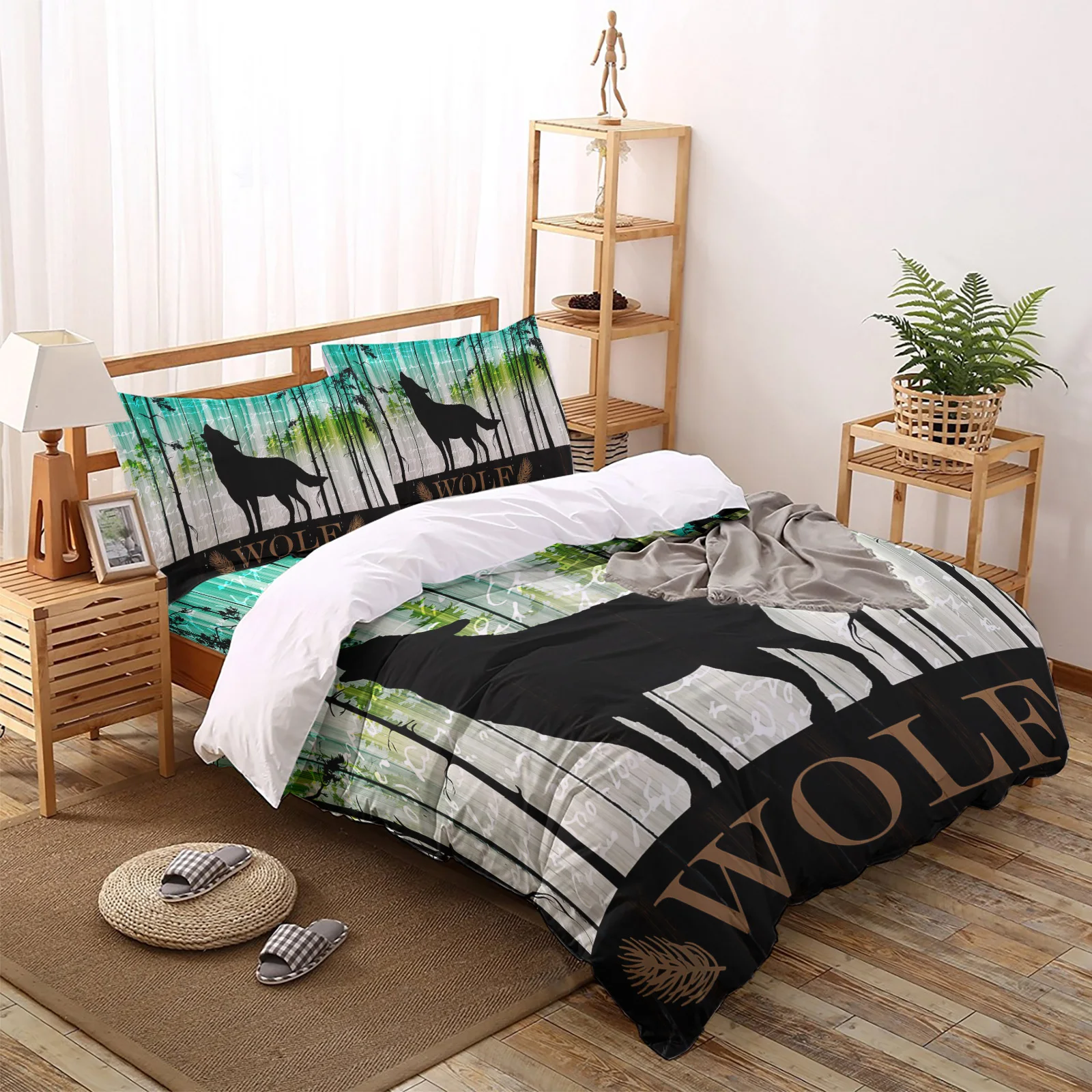 

Wood Grain Gradient Forest Wolf Retro Duvet Cover Set Home Textile Bedclothes Comforter Bedding Set Luxury bedroom set sheet