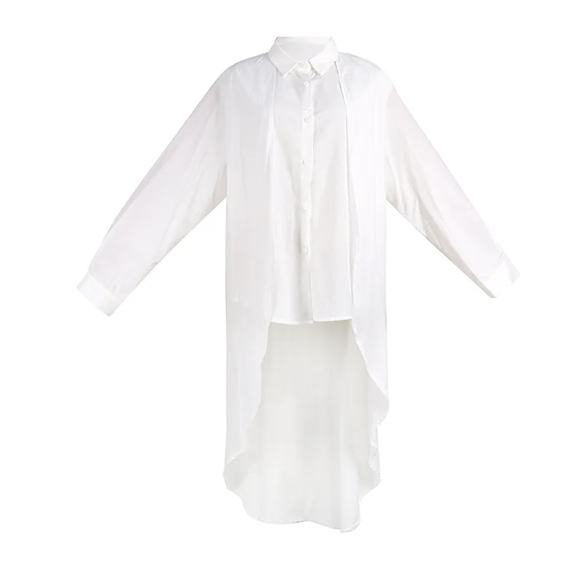 2021 Spring New Single Breasted Solid Color Irregular Cardigan Lapel Long Sleeve Streetwear Shirt Drape Blouse For Fashion Lady
