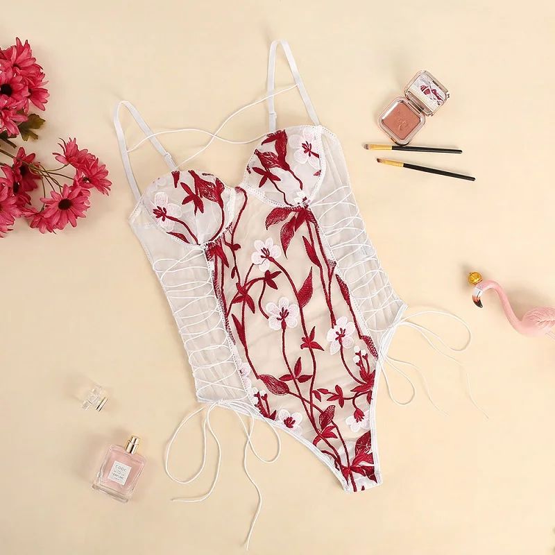 Сексуальное Женское боди с вышивкой на заказ просвечивающее популярное