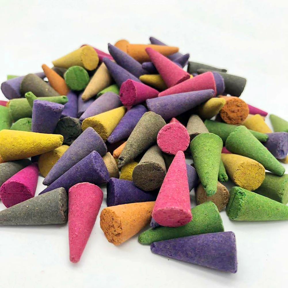 

100pcs Room Fragrance Fresh Air Coconut Natural Backflow Amber Incense Cones Mixed Scents Magnolia Assorted Home Office Lavender