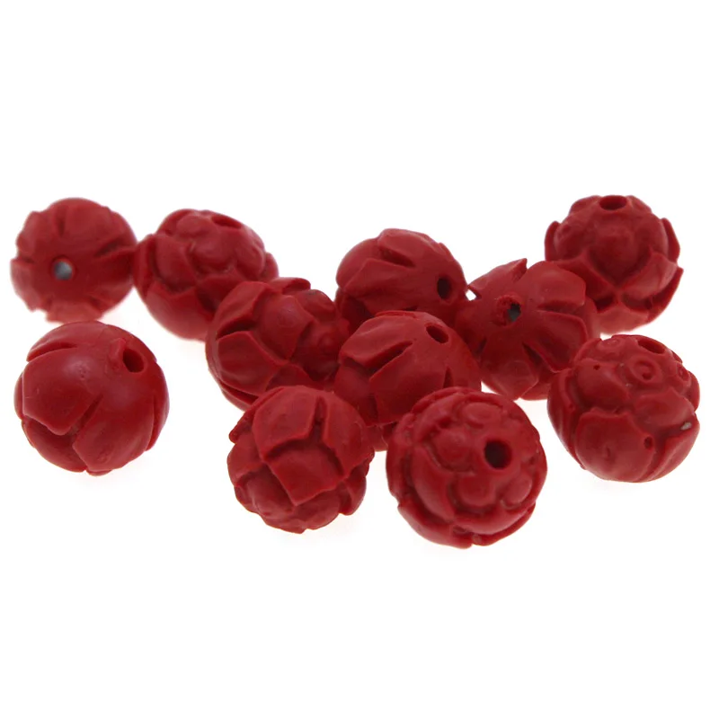 

20pcs/lot Carved Flower Natural Cinnabar Red Beads Round Ball Loose Spacer Beads for Jewelry Making DIY Charm Bracelet Findings