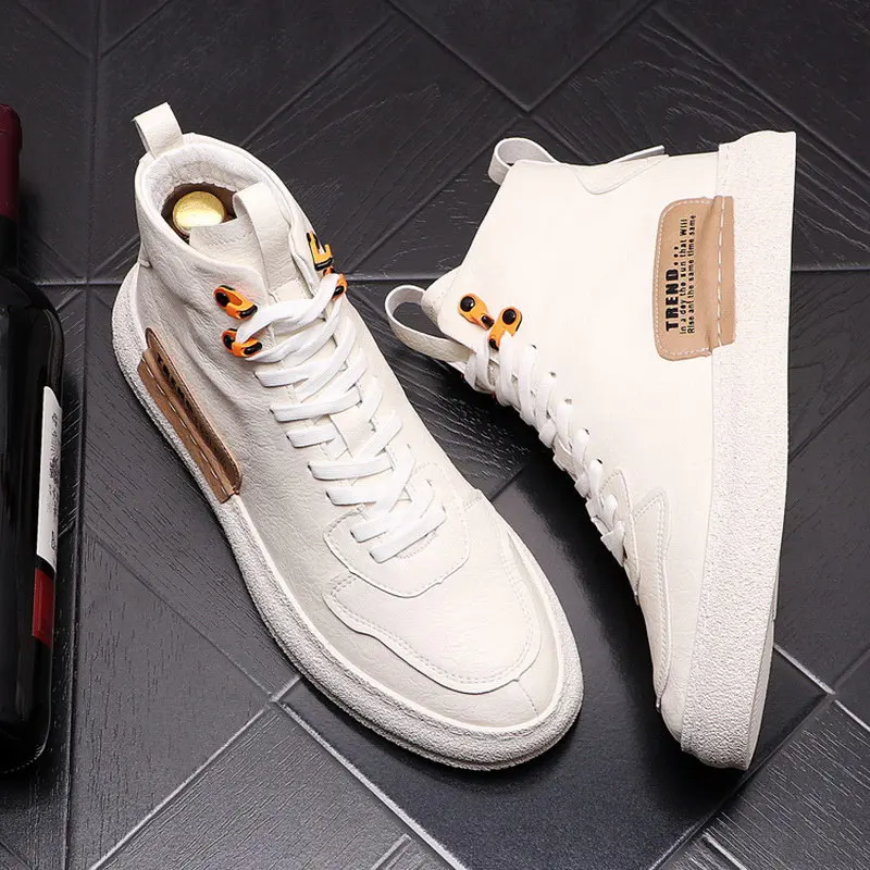 

ERRFC Designer British Mens White Casual Comfort Shoes High Top Round Toe Lace Up Hip Hop Street Flat Platform Footwear 38-43