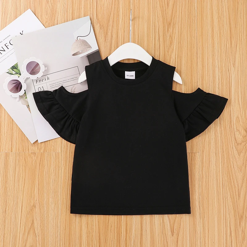 

PatPat Baby/Toddler Girl Ruffled Off Shoulder Solid Tee