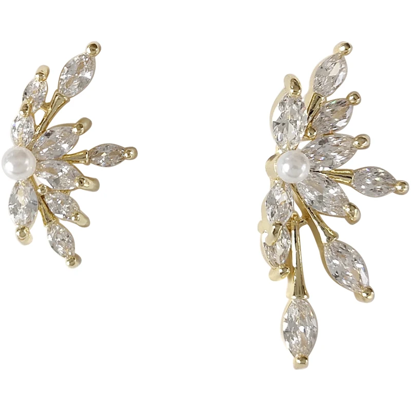 

S925 needle Fashion Jewelry High Quality Zircon Earrings Asymmetrical Metal Golden Plating Delicate Earrings For Girl