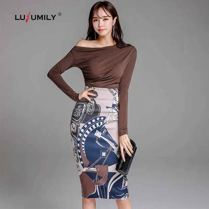 Lusumily сексуальные элегантные вечерние облегающие платья топы с принтом деловые
