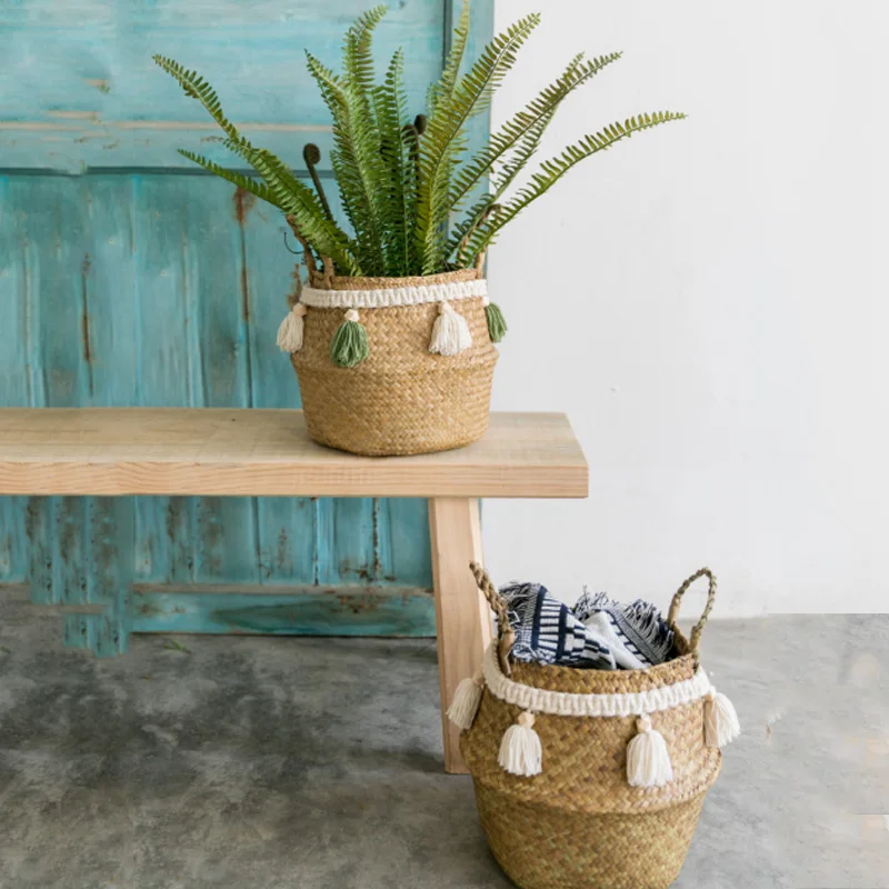 

Macrame Wall Hanging Decoration Wicker Basket Garden Flower Pot Study Room Storage Rattan Basket Home Organizer Basket Osier