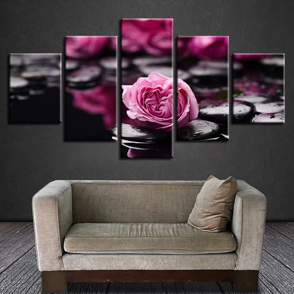 

Full Square/Round Drill 5D DIY Diamond Painting "Pink roses Black stone" 3D Embroidery Cross Stitch 5D Rhinestone Home Decor