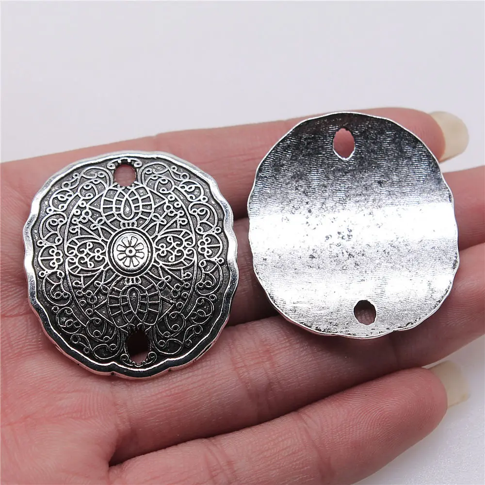 

Wholesale Metal Charms Lot 1pcs Carved Bracelet Connector Connectors bracelet charms for jewelry making 34x39mm