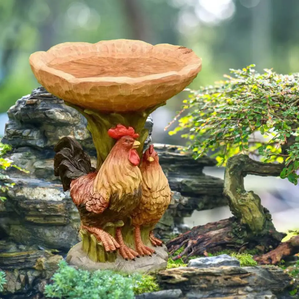 

Bird Feeder Two Rooster-shaped Resin Bird Feeders High-quality Water Holder Garden Decor Bird Feeder Ceramic Aquarium Retro