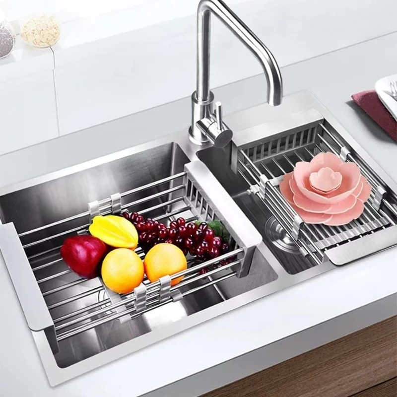

Kitchen Accessories Over Sink Drain Racks Big for Dishes Adjustable Basket Holders Vegetables Fruit Tableware Drying Organizer