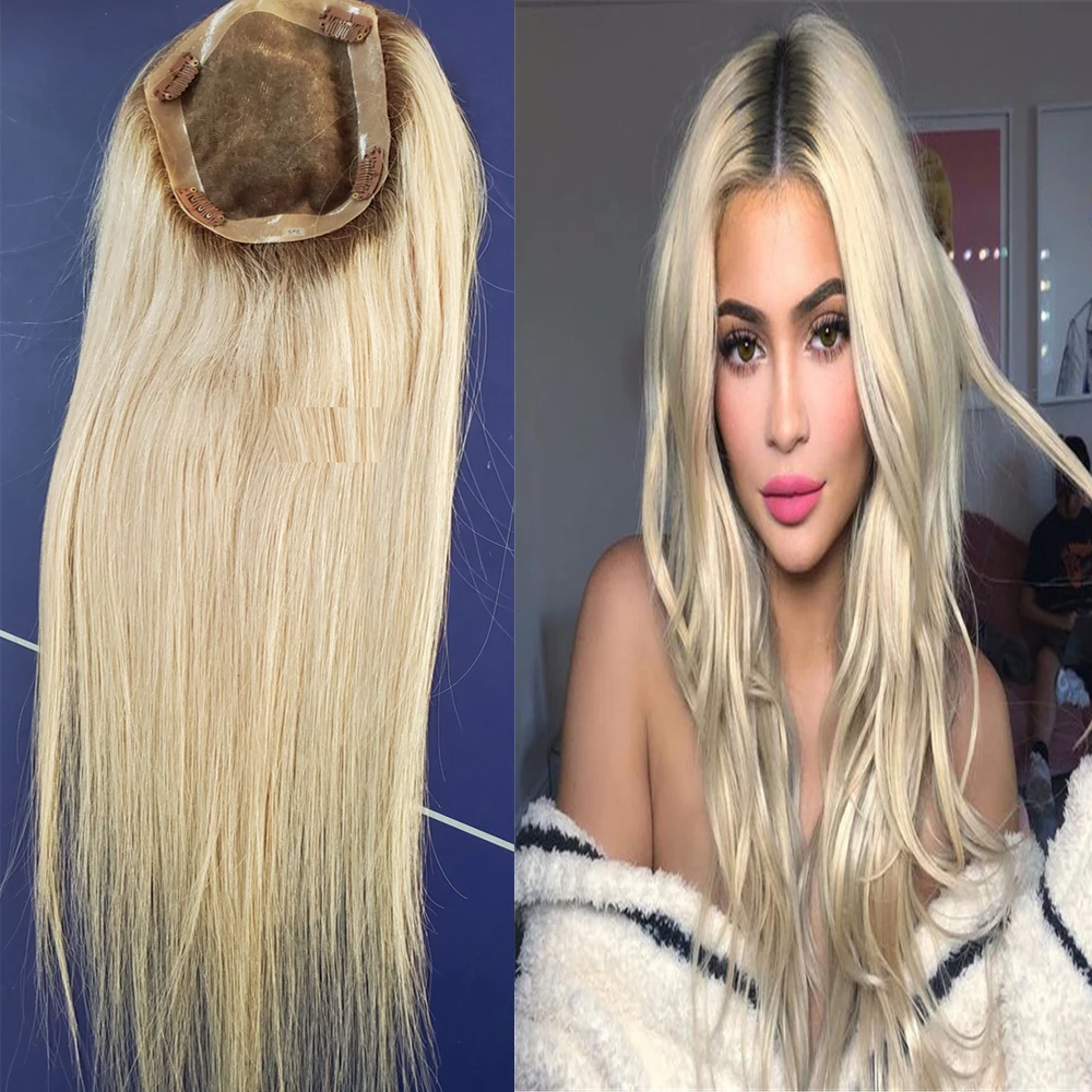 Silk Base Ombre Blonde Jewish Hair Toppers For Women  Wig Women Toupee European Remy Hair Mono Lace Front Top Piece