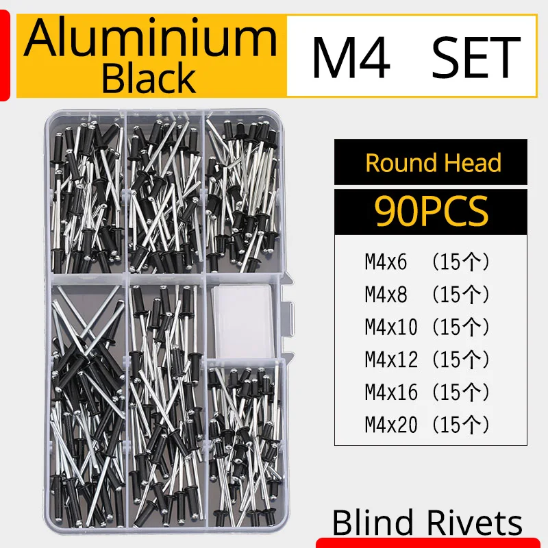 M3.2 M4 M5 Pop заклепки из алюминия с черной круглой головкой набор заклепок для