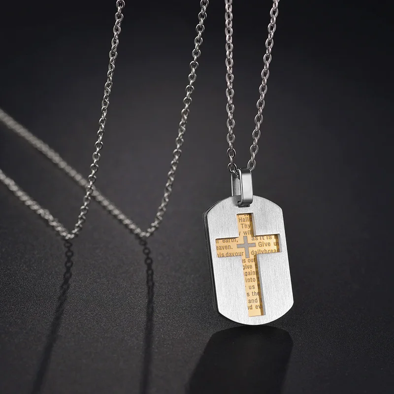 

Dropshipping Stainless Steel Dog Tag Cross Necklace for Men Boys Lord’s Prayer/Bible Verse Pendant Gift with Chain 20 Inches
