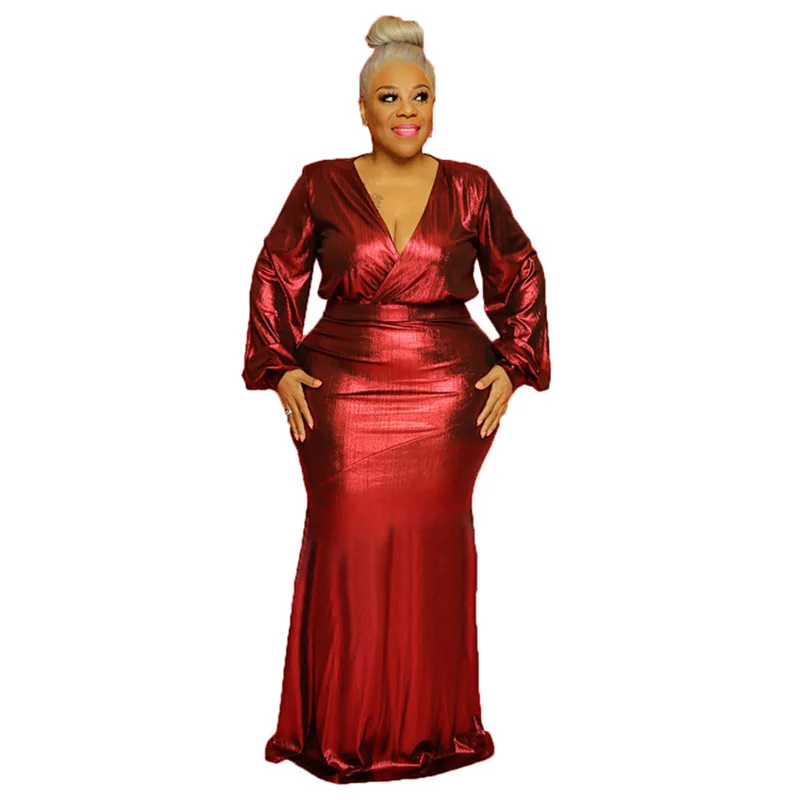 

Echoine Mopping Formal Party Woman Skirt Special Occasion Wear Women's Hot Stamping Full Sleeves Maxi Dresses plus size 5XL