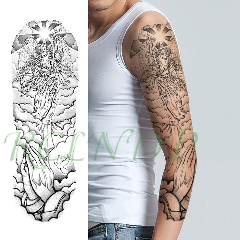 

Waterproof Temporary Tattoo Sticker sun angel wings cross bird hand clap full arm large fake tatto flash tatoo for men women