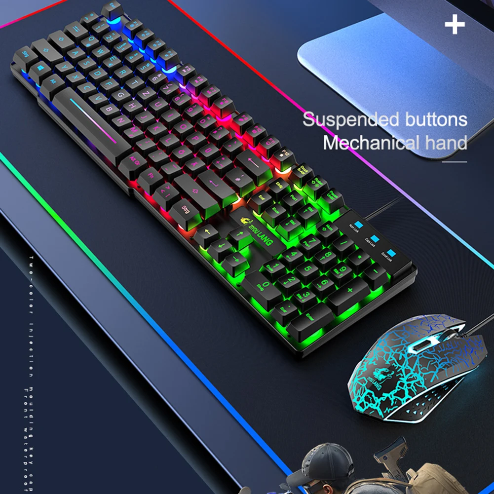

LED Rainbow Backlight USB Ergonomic Wired Gaming Keyboard + 2400DPI Mouse + Mouse Pad Set Kit for PC Laptop Computer Gamer