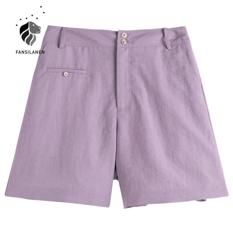 

DUSHU Plus Size Office Lady Women's High Waist Loose Shorts 2021 Summer New Style Wild Wide-leg Retro Purple Five-point Pants