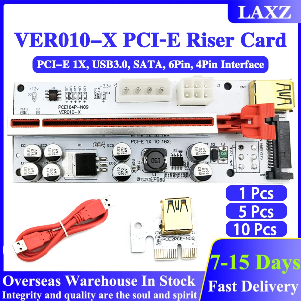 

VER010-X PCI-E Riser Card SATA 6Pin 4Pin USB3.0 port Graphics Card Extension Cable PCIE X1 to X16 Adapter Board for Miner Mining